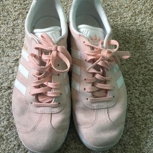 Pink suede adidas gazelles